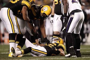 Steelers wide receiver Hines Ward suffered concussion-like symptoms following a hit during the Baltimore Ravens game and did not return.  Credit: Getty Images