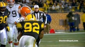 Steelers LB James Harrison helmet-to-helmet hit on Browns QB Colt McCoy