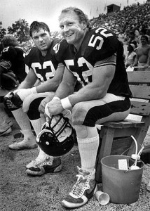 Mike Webster and Tunch Ilkin of the Pittsburgh Steelers