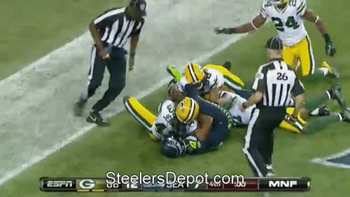 Animated Gif Packers Seahawks Touchdown Interception Monday Night football Replacement Refs