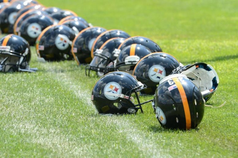 Steelers 2022 Rookie Minicamp Roster - Steelers Helmets Lined Up on Field