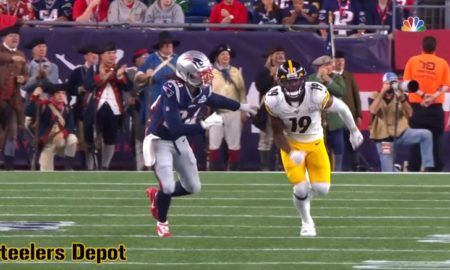 CB Stephon Gilmore covering former Steelers WR JuJu-Smith Schuster