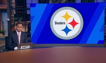 Stephen A. Smith with Steelers logo