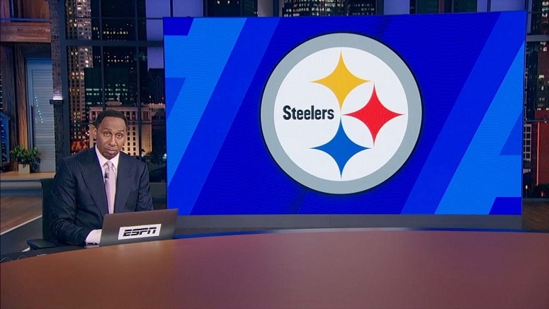 Stephen A. Smith with Steelers logo