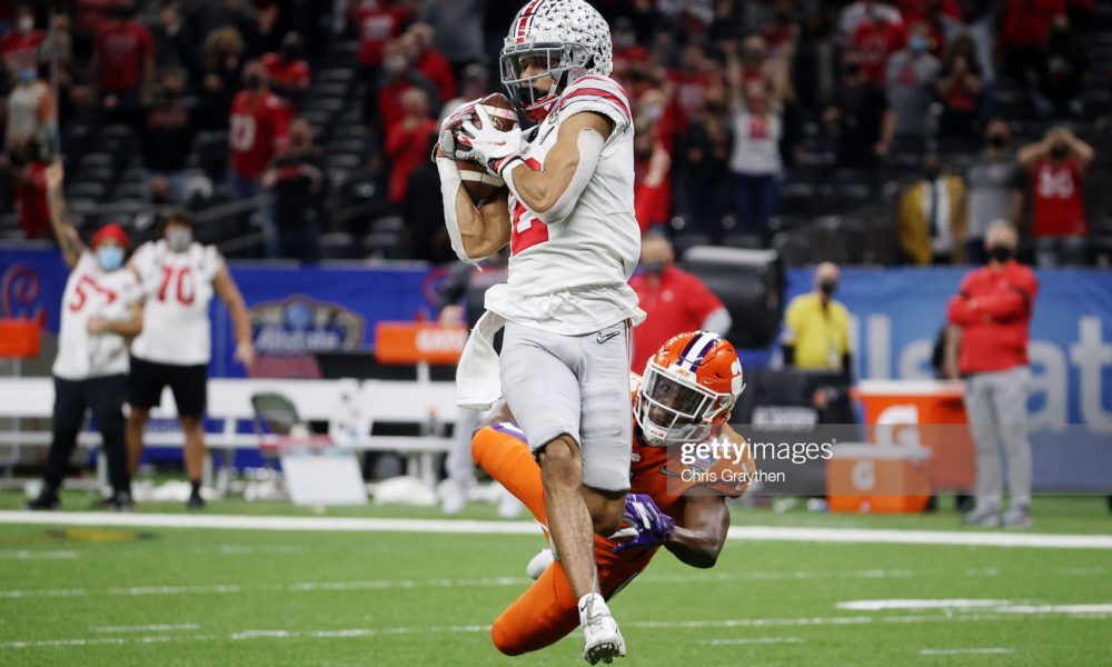 Ohio State Buckeyes wide receivers Chris Olave and Garrett Wilson double up  on the red carpet at the 2022 NFL Draft