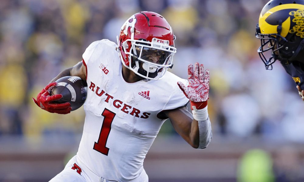 East running back Isaih Pacheco, of Rutgers, (1) smiles during the