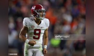 Jameson Williams Wears Red Highwater Pants & Sneakers to NFL Draft