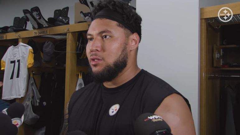 Steelers OT Troy Fautanu talking about playing right tackle