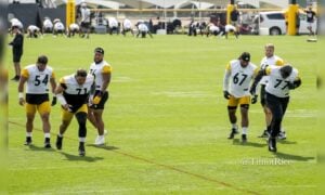 offensive line Nate Herbig Zach Frazier Troy Fautanu Broderick Jones Steelers training camp offseason needs