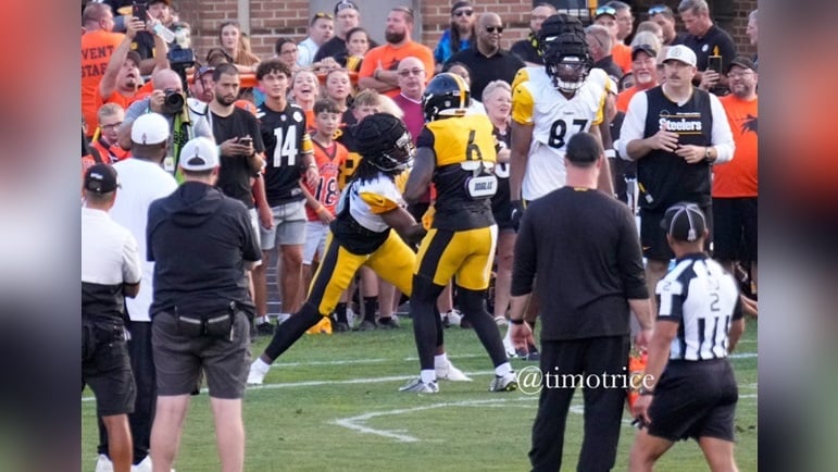 Najee Harris Patrick Queen backs on backers Friday Night Lights Steelers training camp
